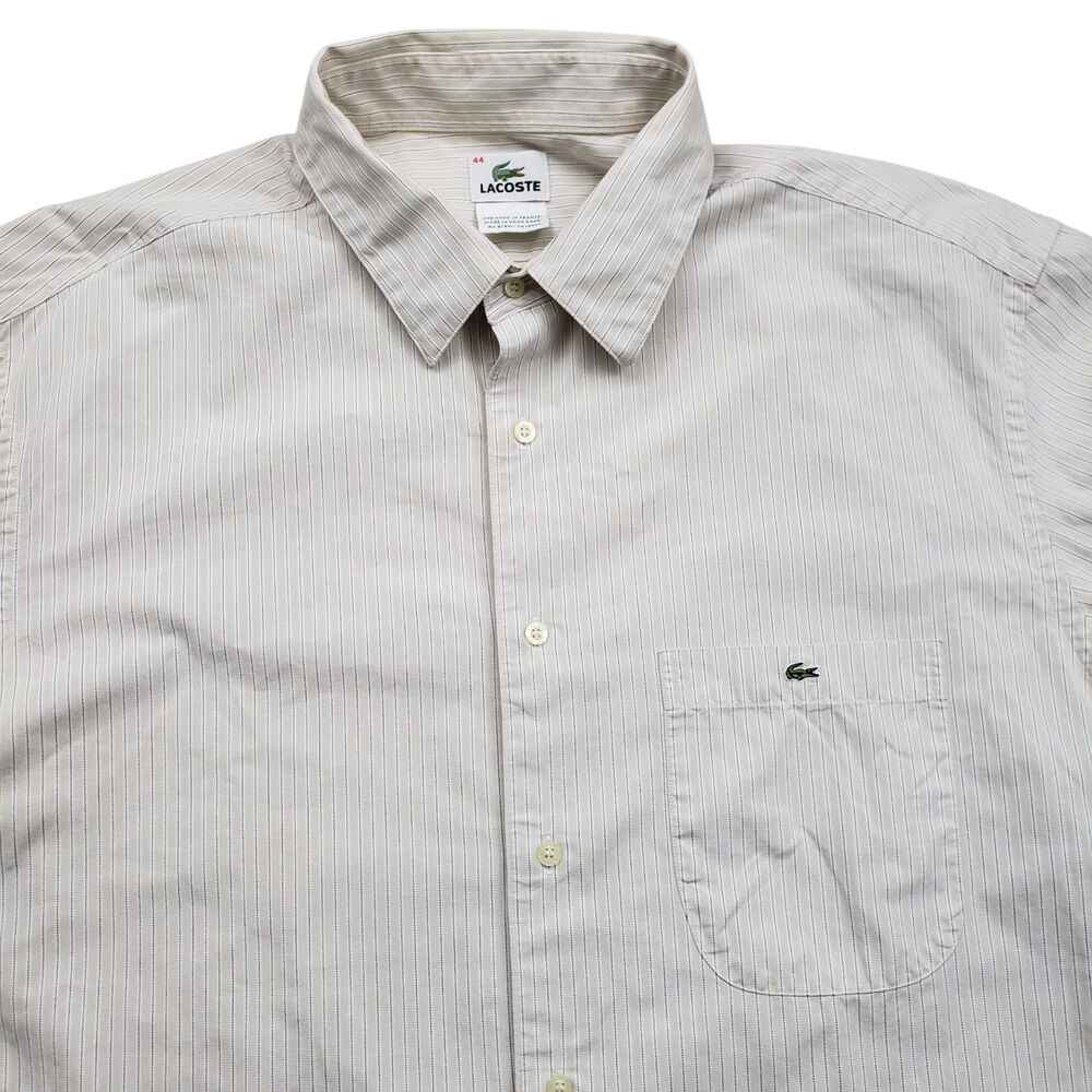 Vintage Lacoste Dress Shirt Mens 44 XL Striped Crocodile Preppy Office